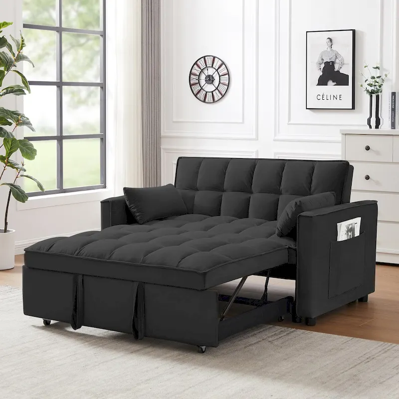 Modern Velvet Loveseat Futon Sofa Couch Pullout Bed,Small Love Seat