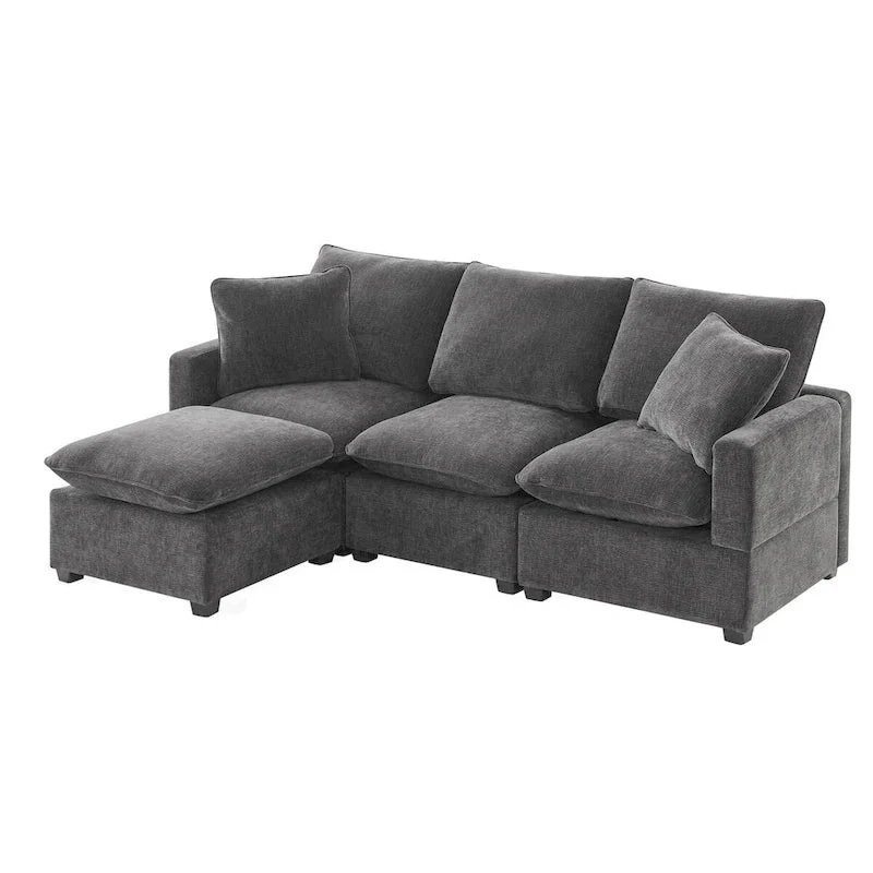 Nestfair Modern Modular Sofa 4 Seat Chenille Sectional Couch Set with 2 Pillows Included