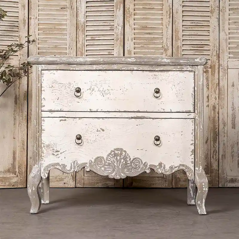 Distressed Brown Two-Drawer Wood Storage Cabinet