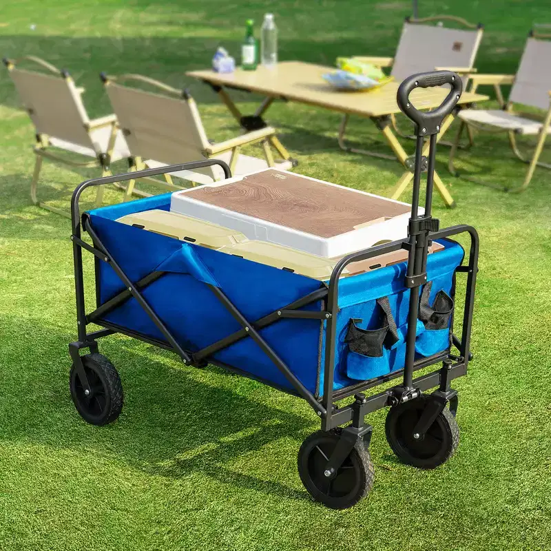 Collapsible Folding Wagon Cart with All-Terrain Wheels Heavy Duty Utility Cart for Camping and Shopping 330lbs Capacity(Small-Blue)