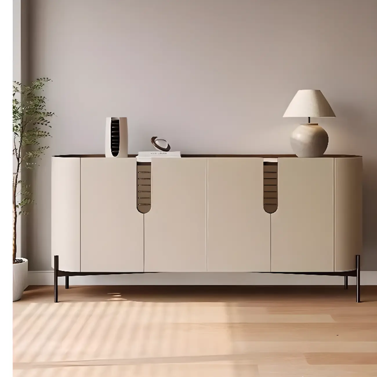 Modern Beige Stone Accent Cabinet with 4 Straight Legs