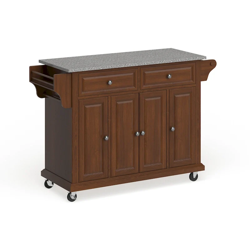 Full-Size Granite Top Kitchen Cart in Cherry Finish - 51.5W x 18D x 36H