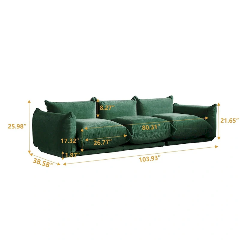 Modern Comfy 3 Seater Couch, Chenille Sectional Sofa 3 Seats Modular Couches with Thick Cushion