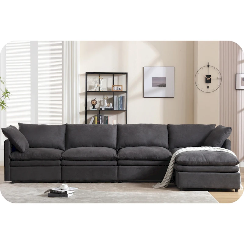 Modern Upholstered Sectional Sofa with Chaise Lounge