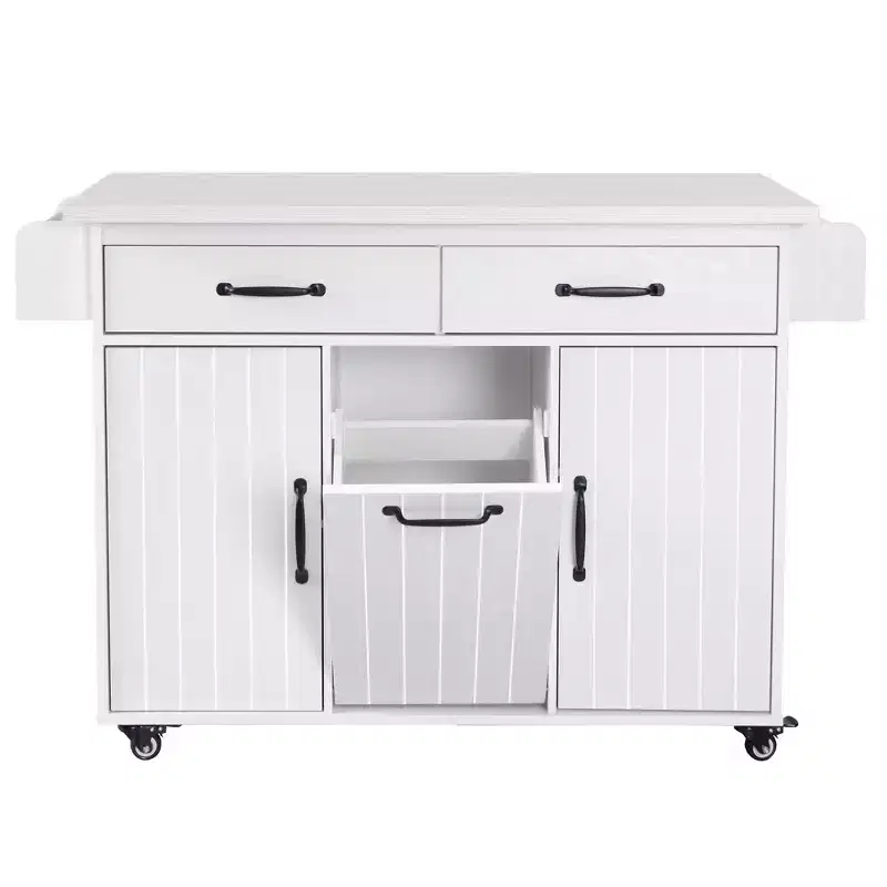 HomyCasa Kitchen Island Cart with Tilt-Out Trash Storage and Rolling Wheels, White