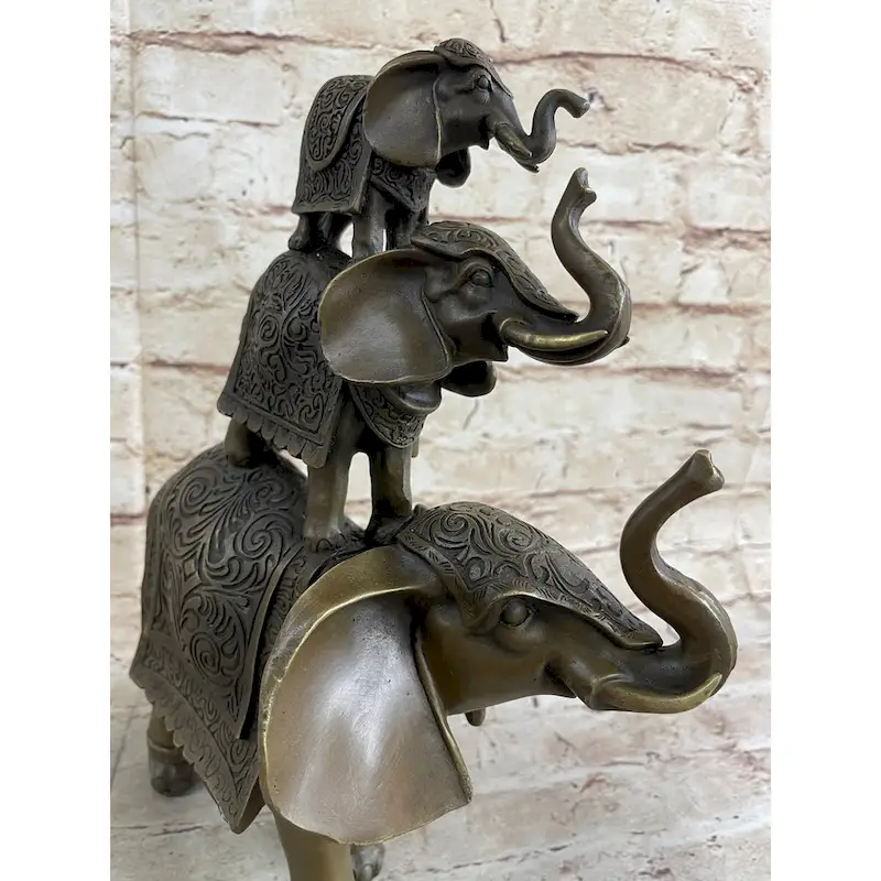 Stacked 3 Lucky Imitative Elephants Bronze Metal Statue Sculpture Figurine 12 Inches X 12 Inches