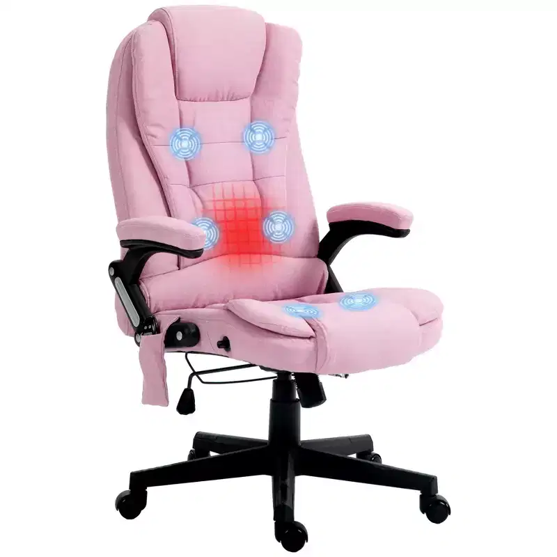 6 Point Vibrating Massage Office Chair with Heat, Linen High Back Massage Desk Chair with Reclining Backrest