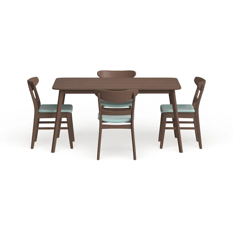 Mid-Century 5-Piece Dining Set, Walnut & Oak Finish, Upholstered Chairs