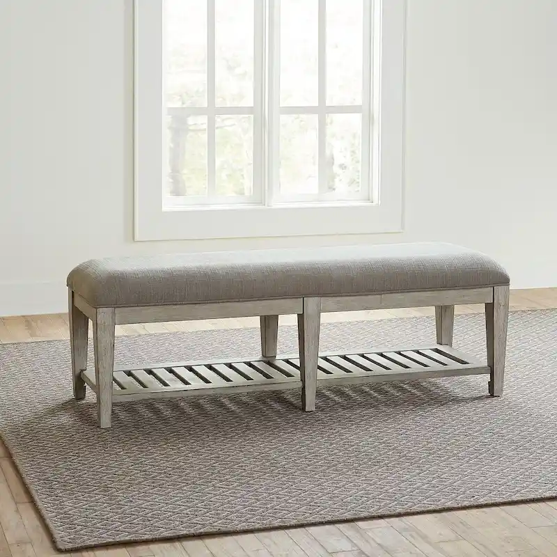 Antique White Tobacco Upholstered Bed Bench