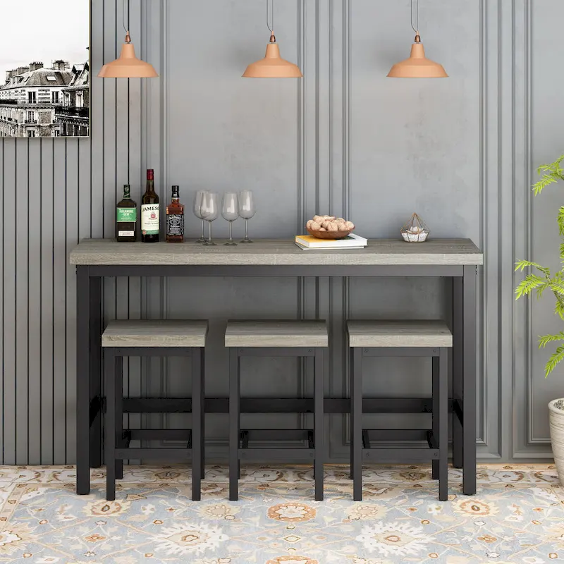 Extra Long Dining Table with 3 Stools Pub