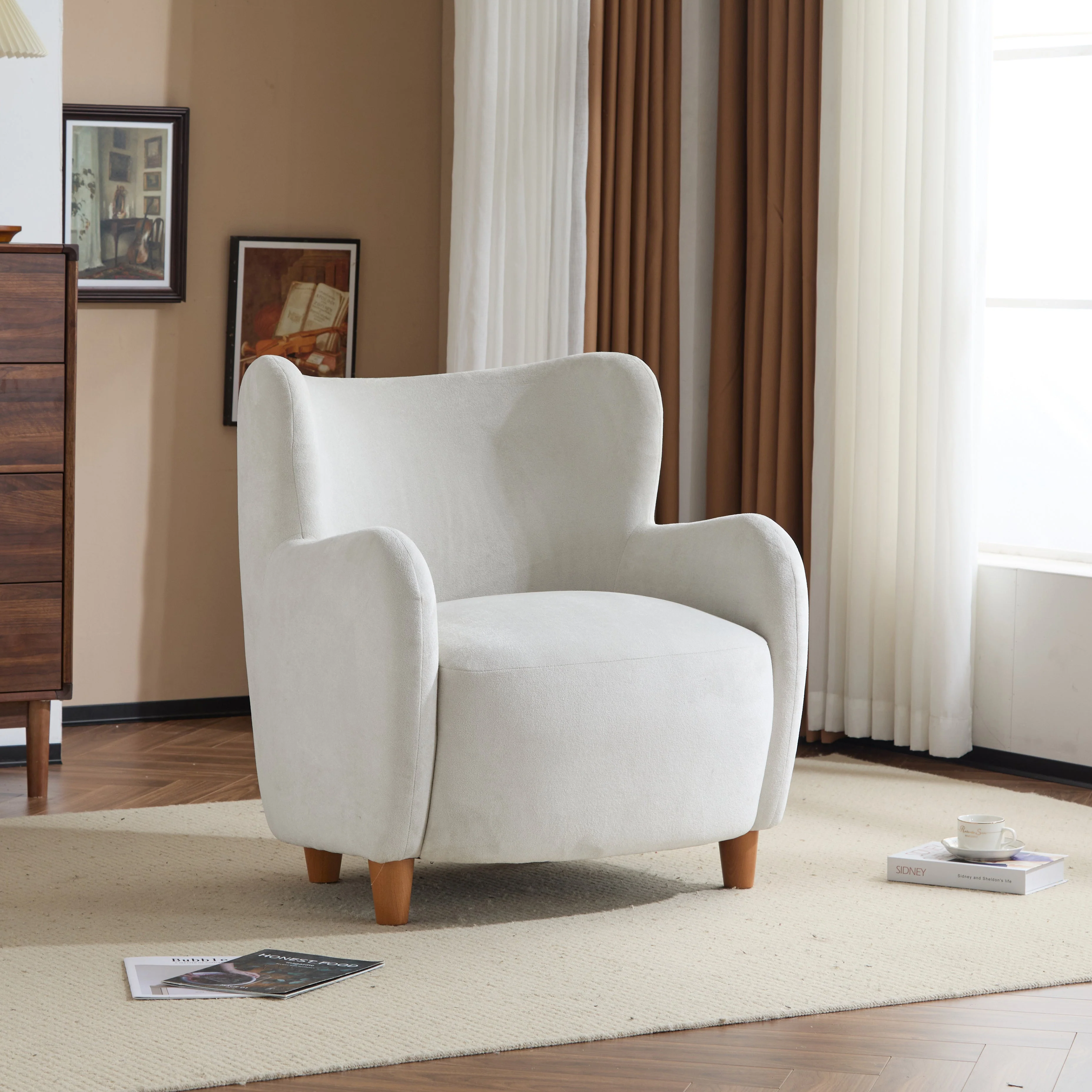 Luxury Modern Fabric Armchair with Round Arms & Tapered Legs
