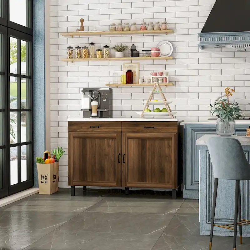 Marble Top Multi-Purpose Kitchen Island with Storage