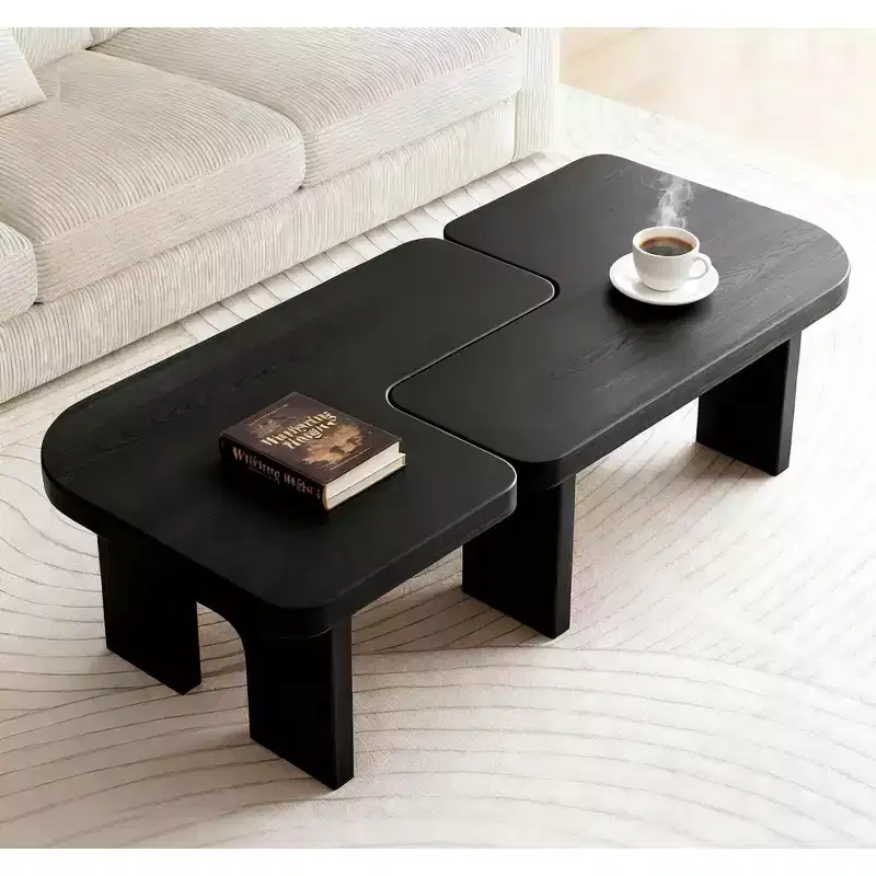 2-Piece Nesting Coffee Table Set, Modern Center and Side Tables for Living Room, Black