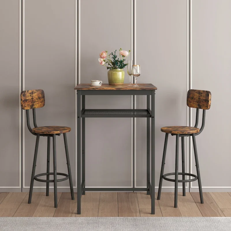 Modern Style 3-Piece Dining Set with Square Table, Partition and 2 Bar Stools