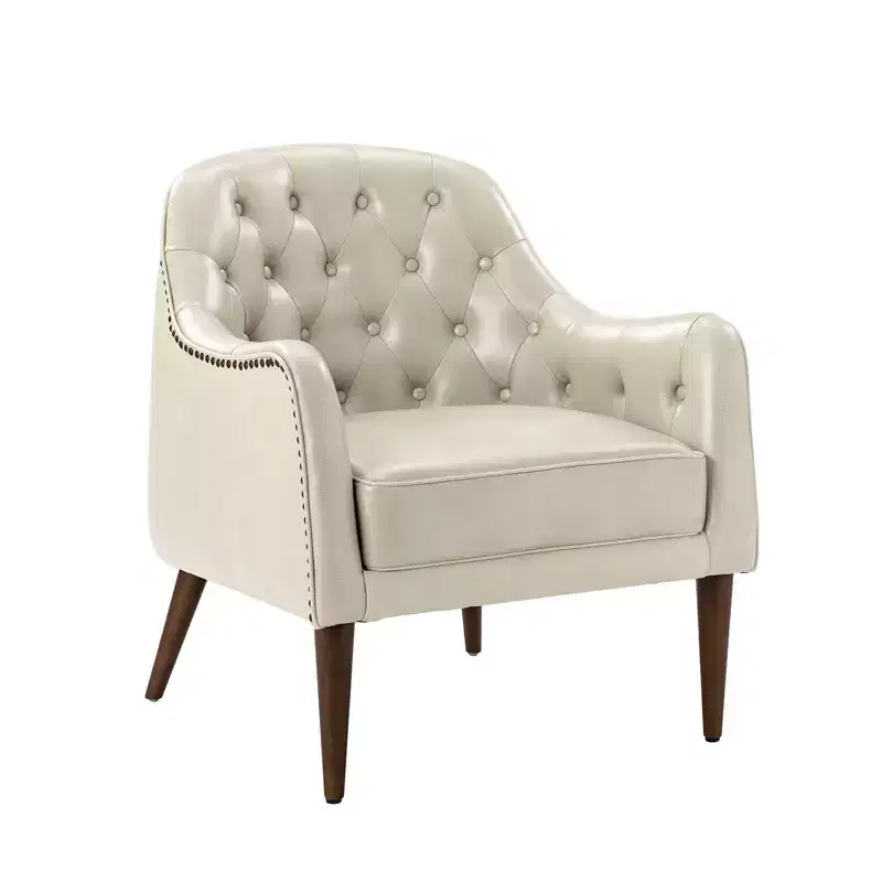 Justo 28.5 Wide Tufted Genuine Leather Wood Legs Accent Barrel Chair for Living Room with solid wood legs| ART OF LIVING DESIGNS