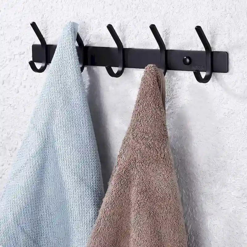Black/Silver 5-Hook Towel & Robe Rack, 304 Stainless Steel, Wall Mount, Bathroom & Bedroom