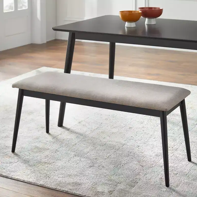 Lifestorey Whitney Mid Century Modern Bench Upholstered Bench Black/Gray: Mid-Century Modern, Padded, Rubberwood Frame