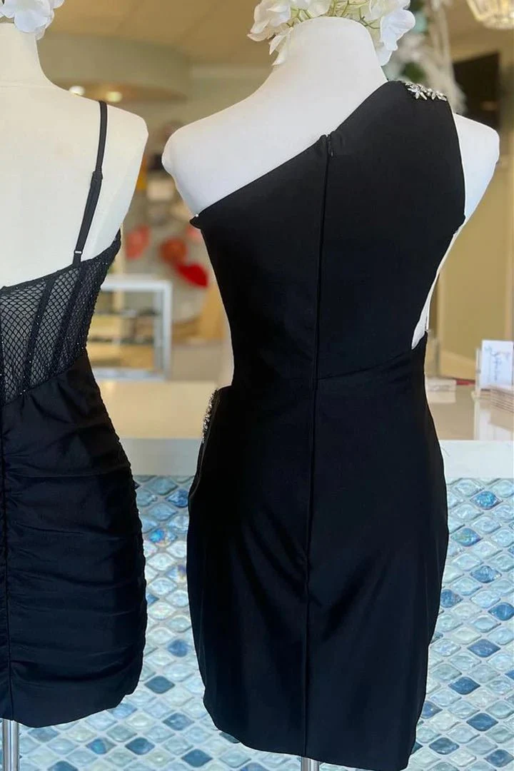 Sheath One Shoulder Pleated Satin Homecoming Dress