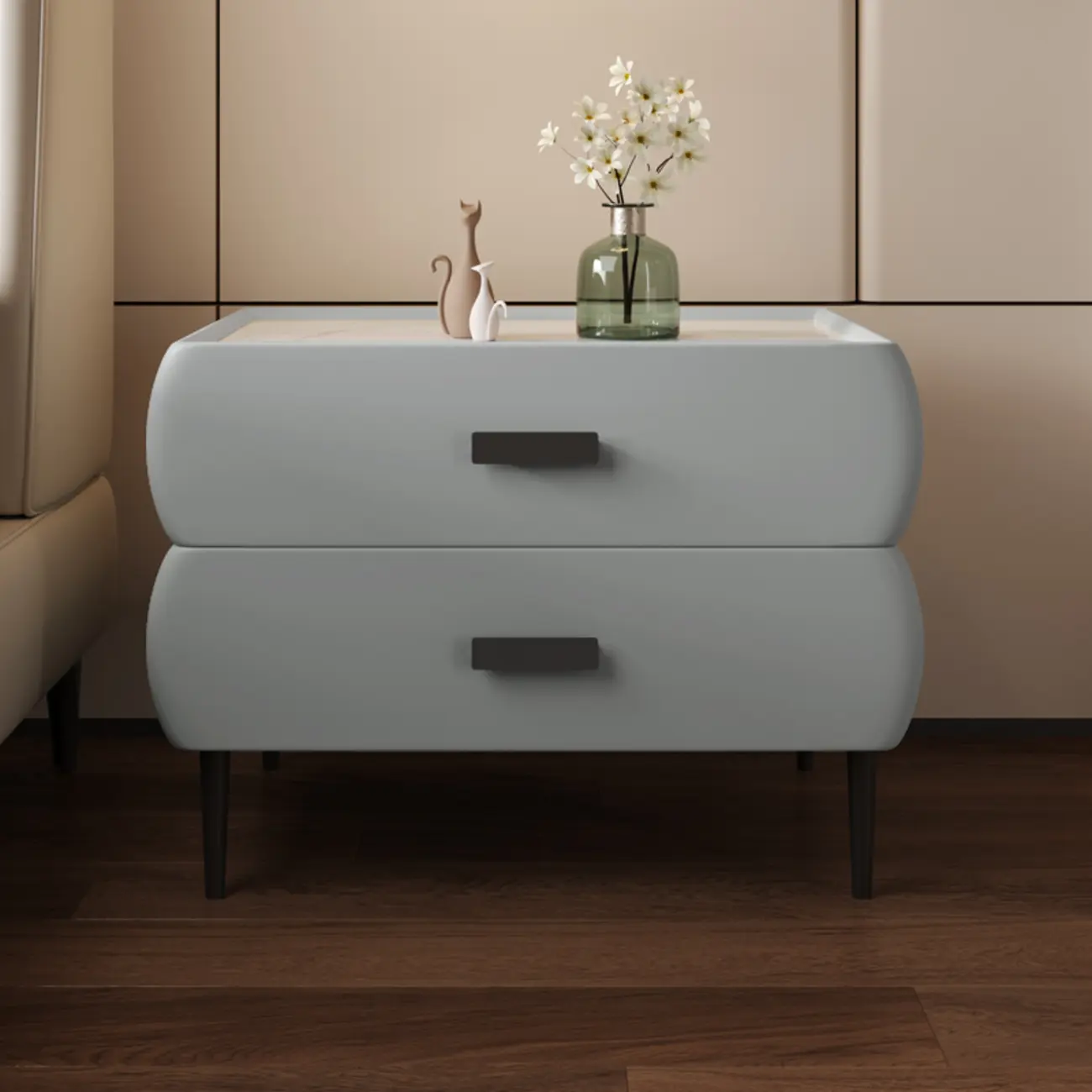 Simple Sintered Stone Top 2-Drawer Nightstand