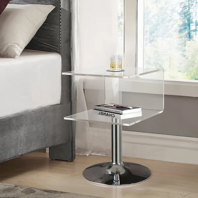 C-Shaped Double-Layer Acrylic Side Table, 23.6H x 15.8W x 15.8L Inches