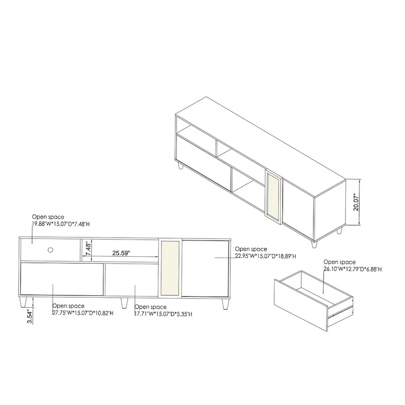 Santee Mid-Century Modern 70-inch TV Stand with Drawer by
