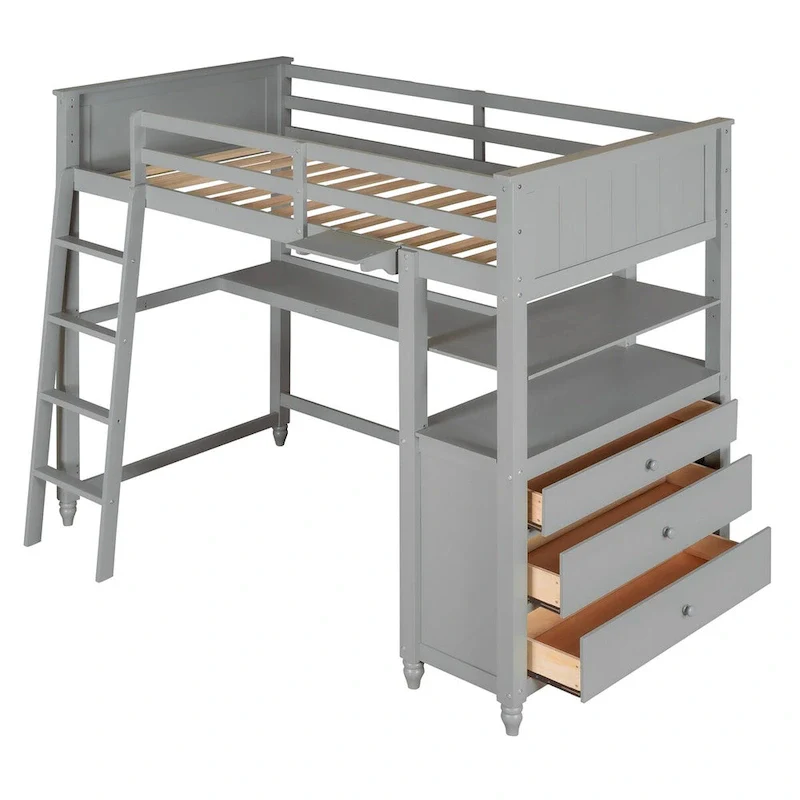Twin size Loft Bed with Drawers and Desk