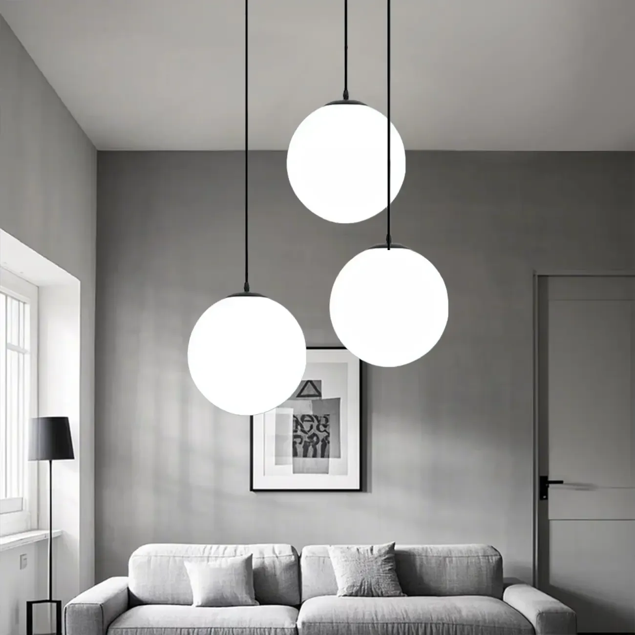 Modern White Glass Globe Pendant Light