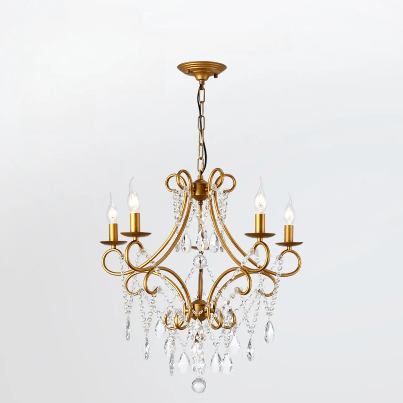 Elegant Gold Curved Crystal Candelabra Chandelier