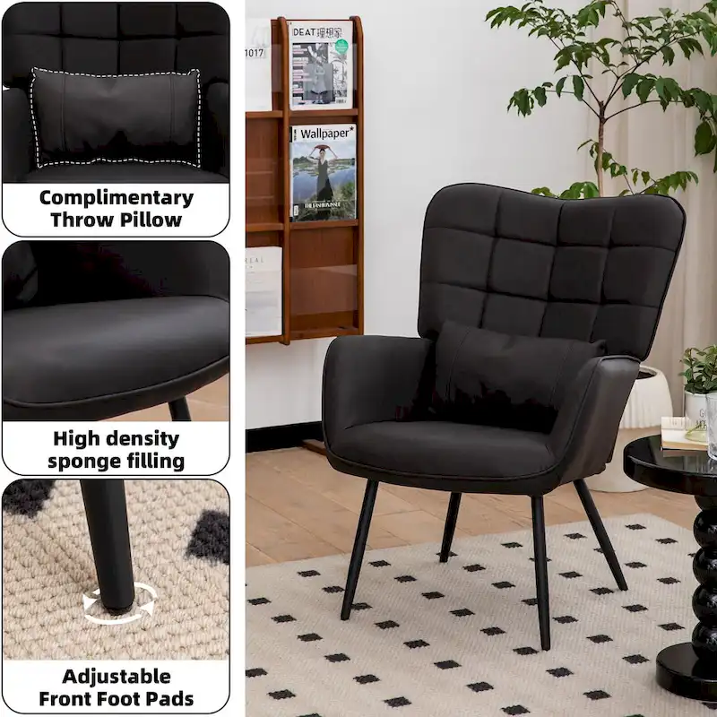 Bonded Leather Armchair Modern Accent Chair Set of 2