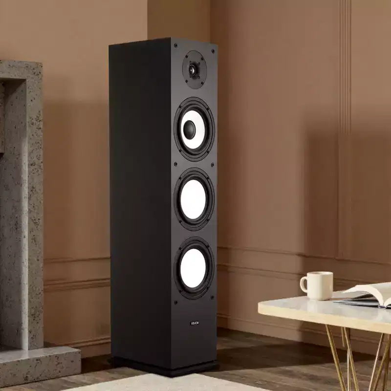 VEVOR Passive Floorstanding Speaker, 2-Way, Floor-Standing Tower Speaker with 1-Inch Tweeter, 6.5-Inch Woofer, 200W Peak, Black