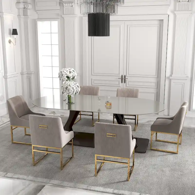 SEYNAR Contempoary Velvet Dining Chair with Metal Frame Legs, set of 6