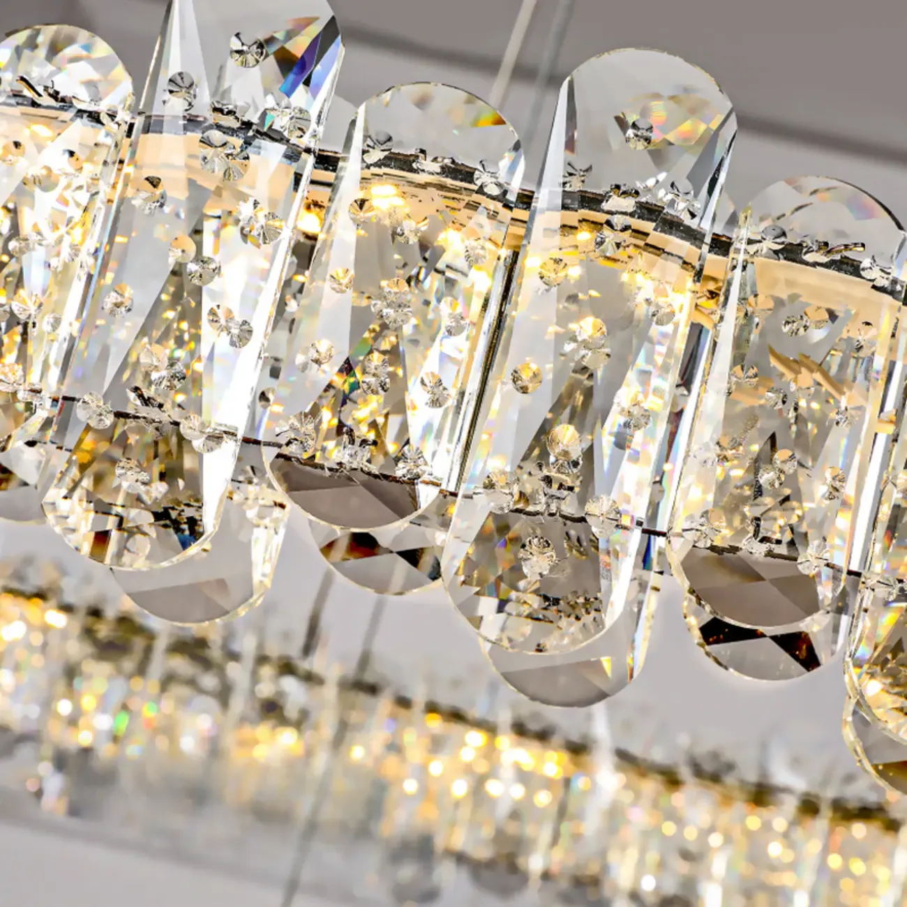 Gold Crystal Circular Glass Beads Modern Chandelier