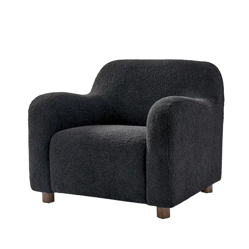 Wayne 35  Wide Boucle Upholstered Teddy Accent Chair with Solid Wood Legs by HULALA HOME