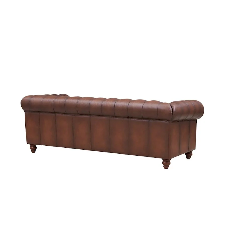 Top Grain Leather Chesterfield Sofa with Diamond Tufting