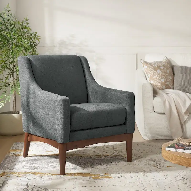 Francis Mid-century Modern Upholstered Armchair with Sloped Arms and Solid Wood Legs