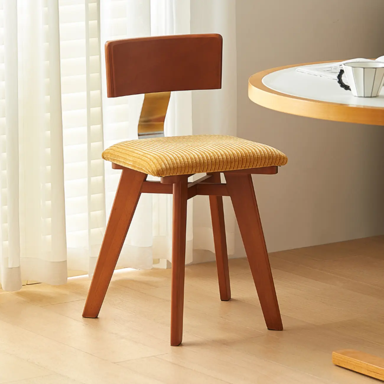 Mid-century Modern Cushioned Wooden Armless Dining Chair