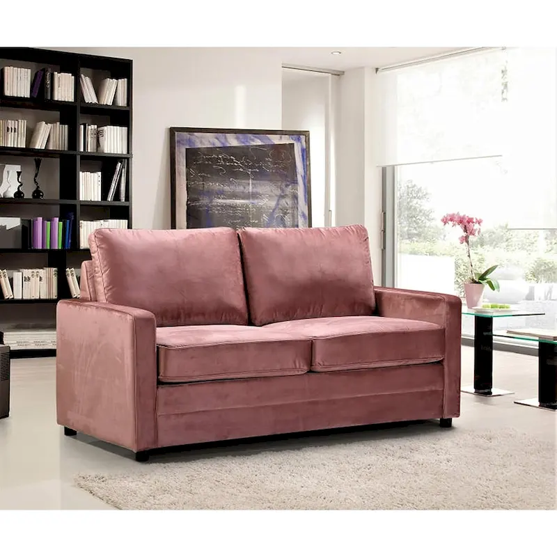 Velvet Sofa Bed with Pull-Out Mattress - 70 Inch Square Arms