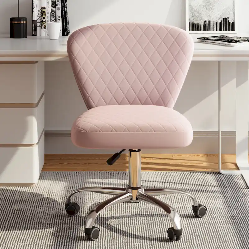 Blue/Grey/Pink/Beige Velvet Armless Swivel Office Chair, 1-Person