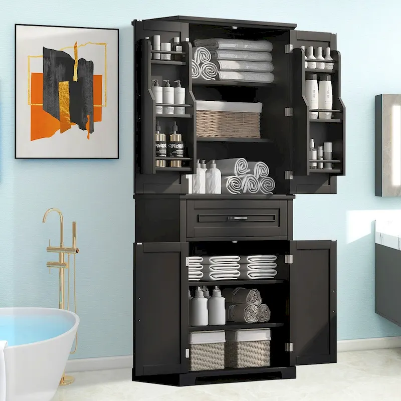 Bathroom Storage Cabinet with Doors, Drawer and Adjustable Shelf