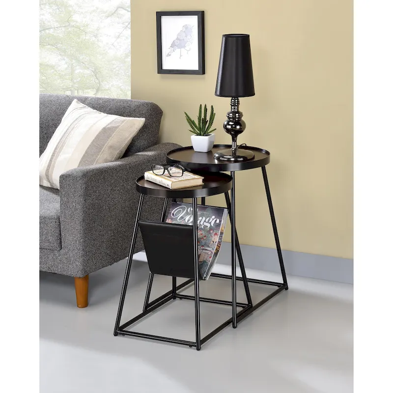 Leestra Modern Matte Black 20-inch Steel 2-Piece Nesting Tables Set by Furniture of America