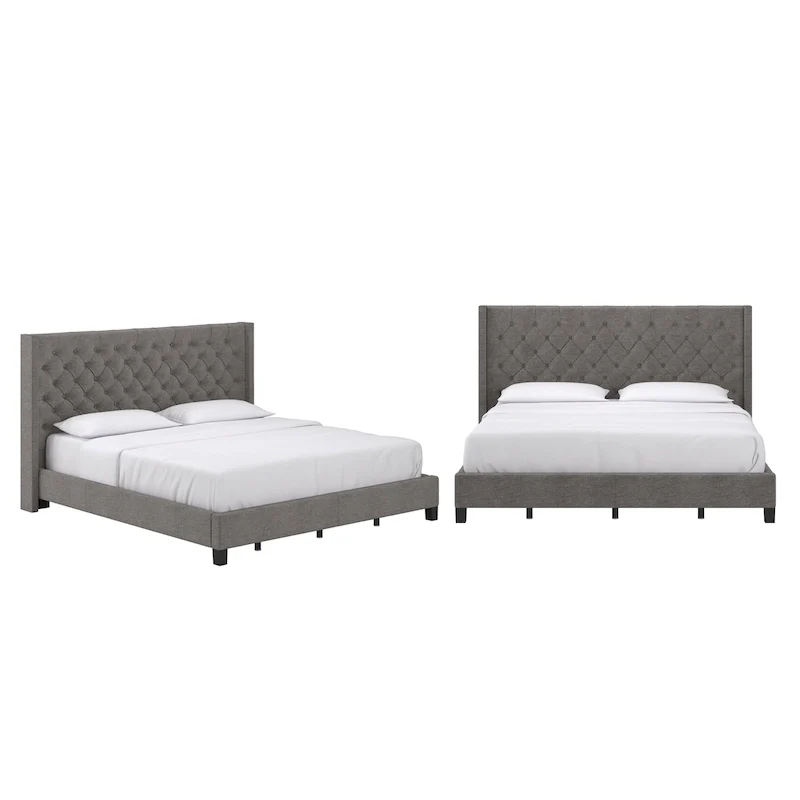 Wingback Button Tufted King Bed