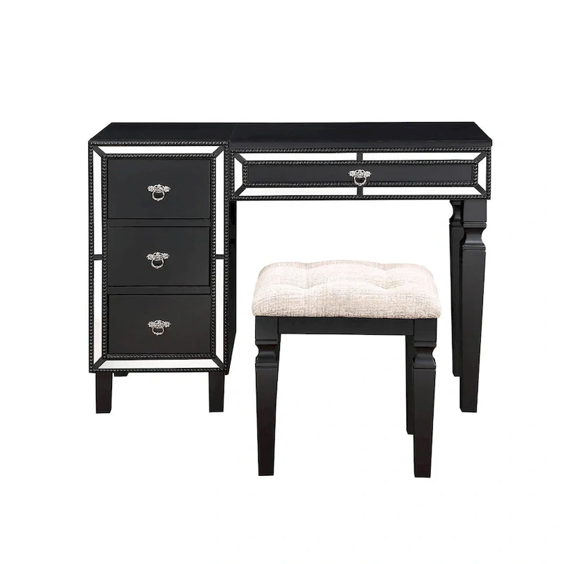 Fabric and Wood Vanity Set with Stool