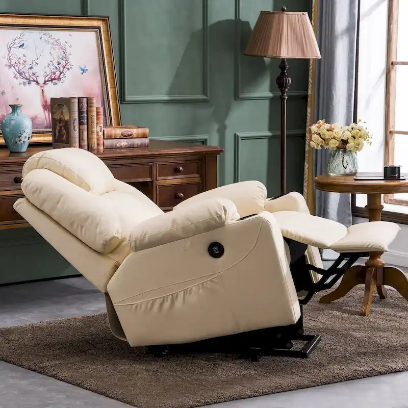 MCombo Large Power Lift Recliner Leather Chair with Massage, Heat, Cup Holders,Extended Footrest, Leather 7516