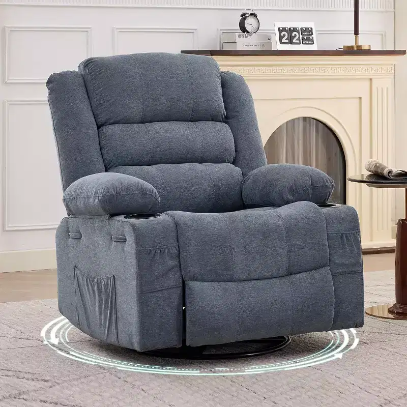 360 Swivel Rocker Recliner Chair, Oversized Recliner Chairs, 3 Positions, Cup Holders, Side Pocket, Wide Lounge Sofa Chair for Big People