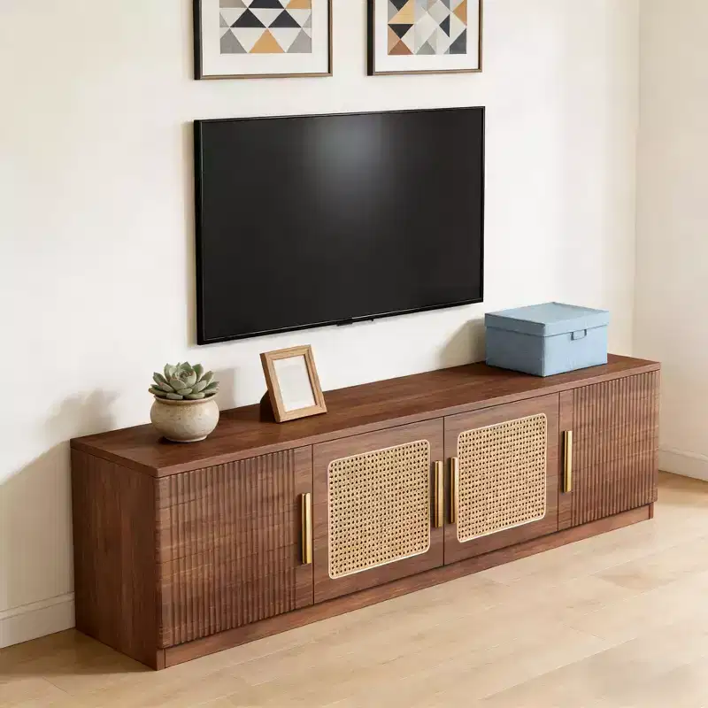 GDFStudio Anugy Modern 71 Wooden TV Stand with 4 Doors and 6 Shelves