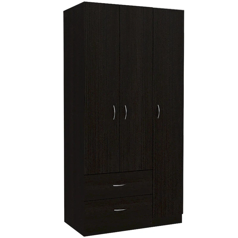 TUHOME Austral 3 Door Armoire with Drawers, Shelves, and Hanging Rod - N/A
