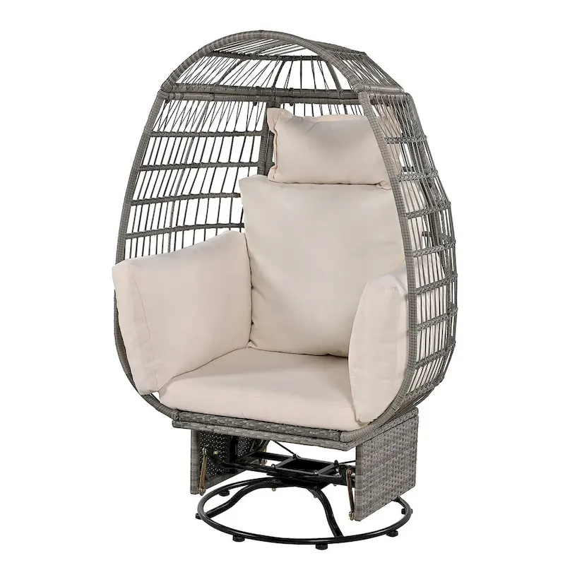 Outdoor Rattan Swivel Chair with Cushions and Rocking Function