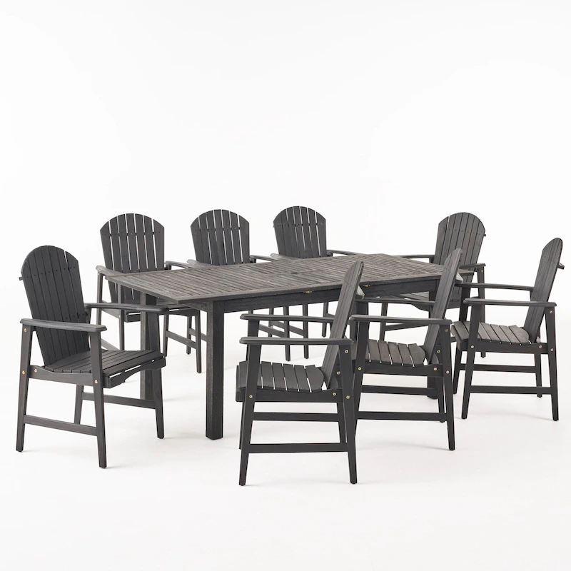 Mantero Outdoor 8 Seater Acacia Wood Adirondack Dining Set by Christopher Knight Home