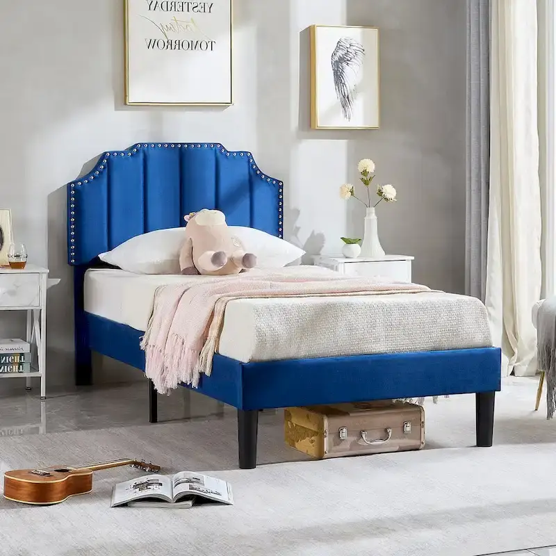 Bedroom Sets, 15 Style Options, 3-pieces Bedroom Set with Height Adjustable Upholstered Bed and Nightstands Set of 2-VECELO