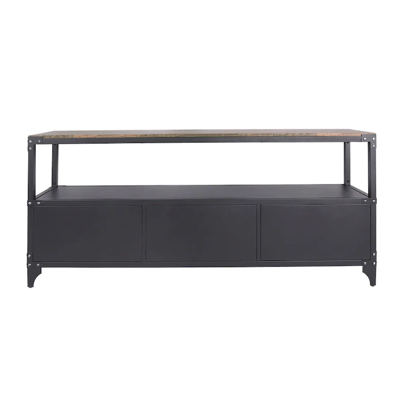 Country Style Black and Dark Walnut 70-inch Steel Double-Layer TV Stand